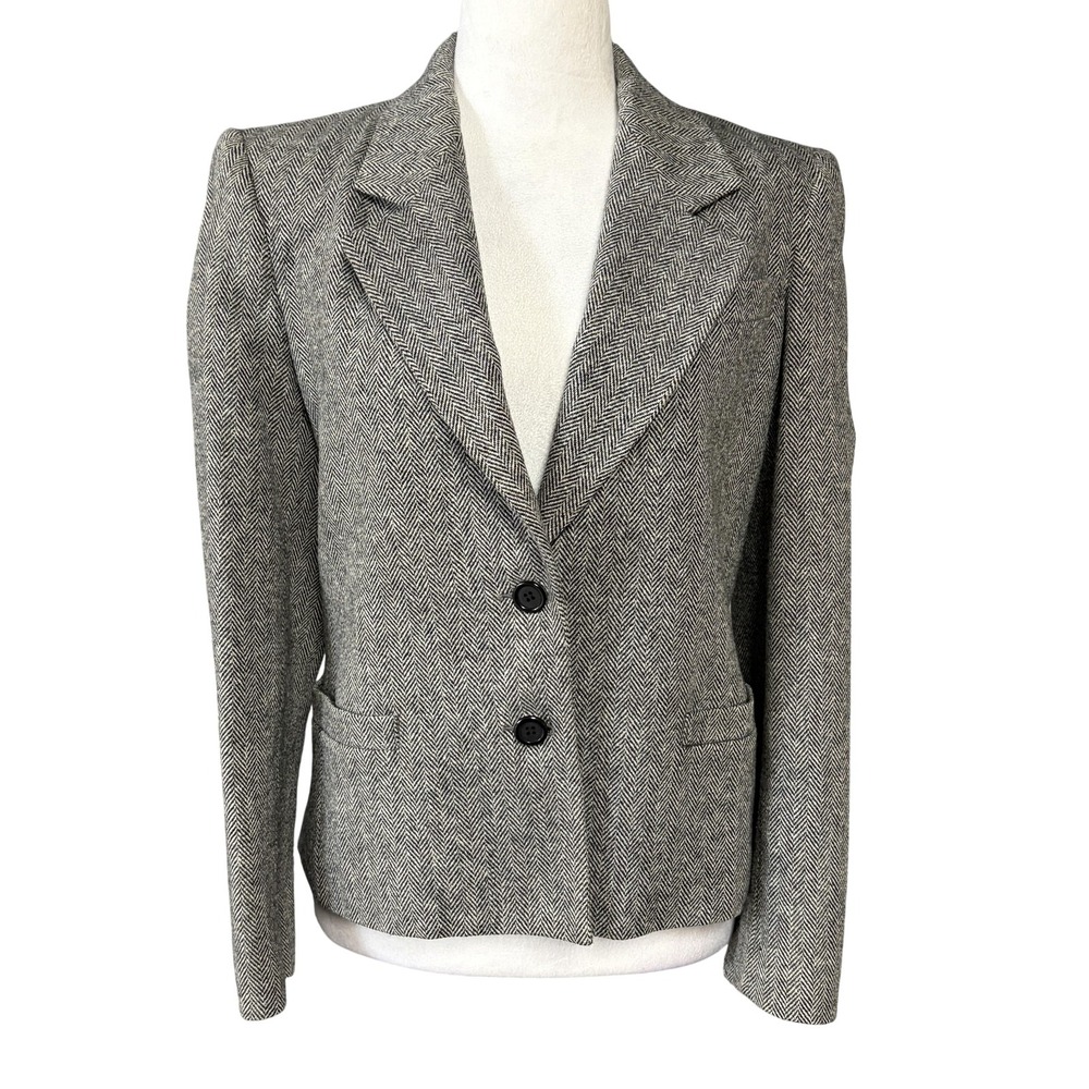 Saville Blazer Womens 6 Gray Herringbone‎ Wool Blend Two Button Jacket Made USA